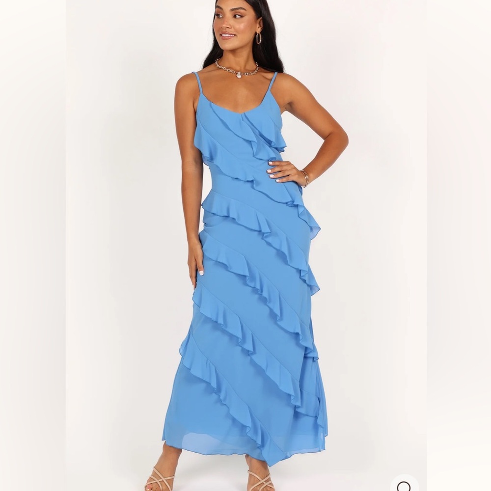 NWT Petal & Pup Ciao Ruffles Blue Maxi Dress Size M